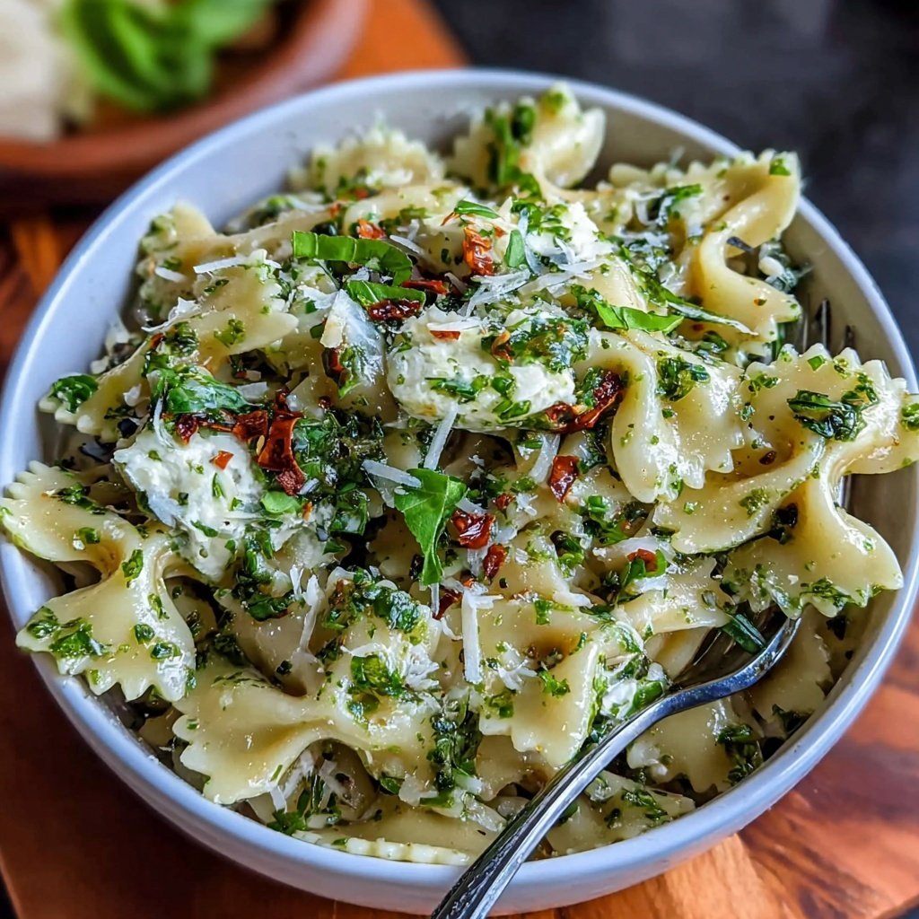 Bow Tie Pasta With Pesto And Mozzarella