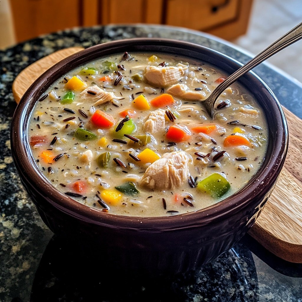 Healthy Crockpot Chicken and Wild Rice Soup