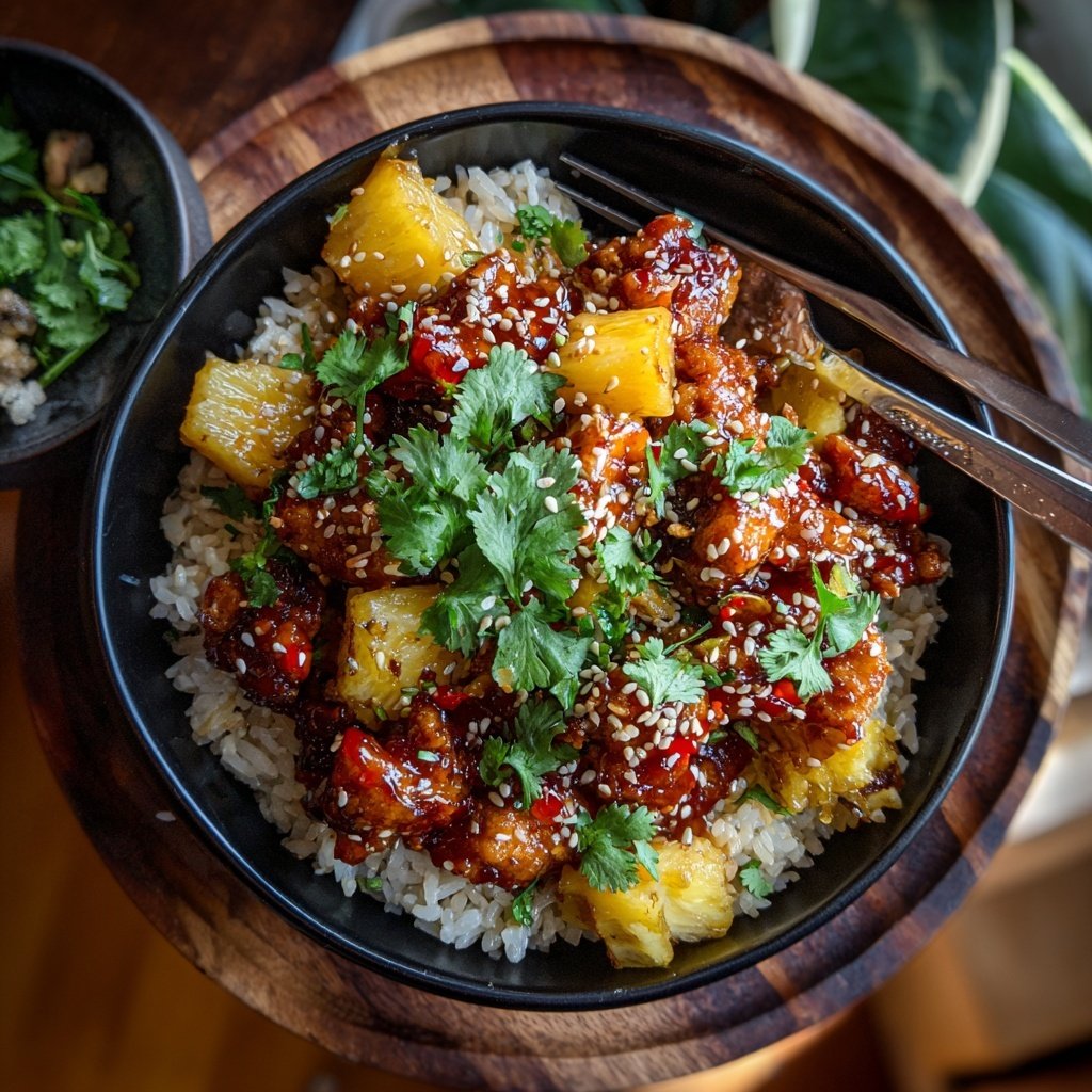 Sticky Pineapple Chicken Rice Bowl