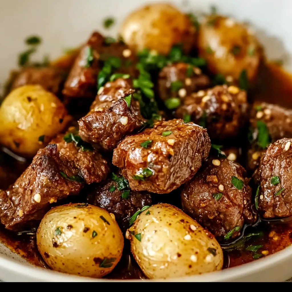 Crockpot Garlic Butter Beef Bites with Potatoes