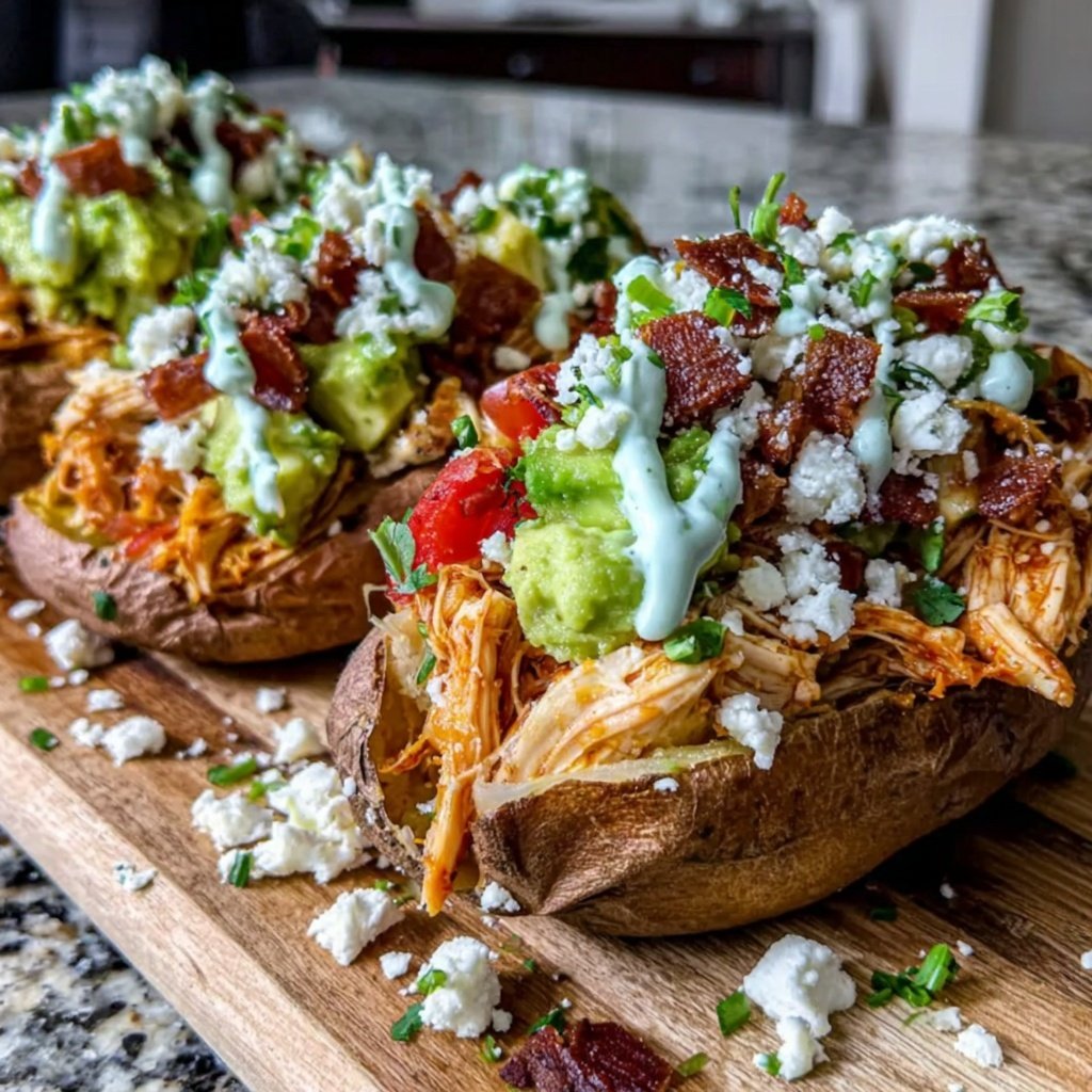 Shredded Chicken Stuffed Sweet Potatoes