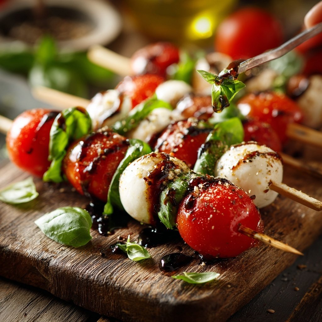 Caprese Skewers with Balsamic Pearls