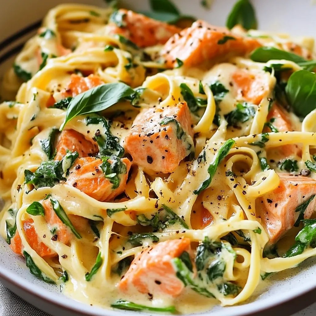 Creamy Salmon Pasta with Mixed Greens
