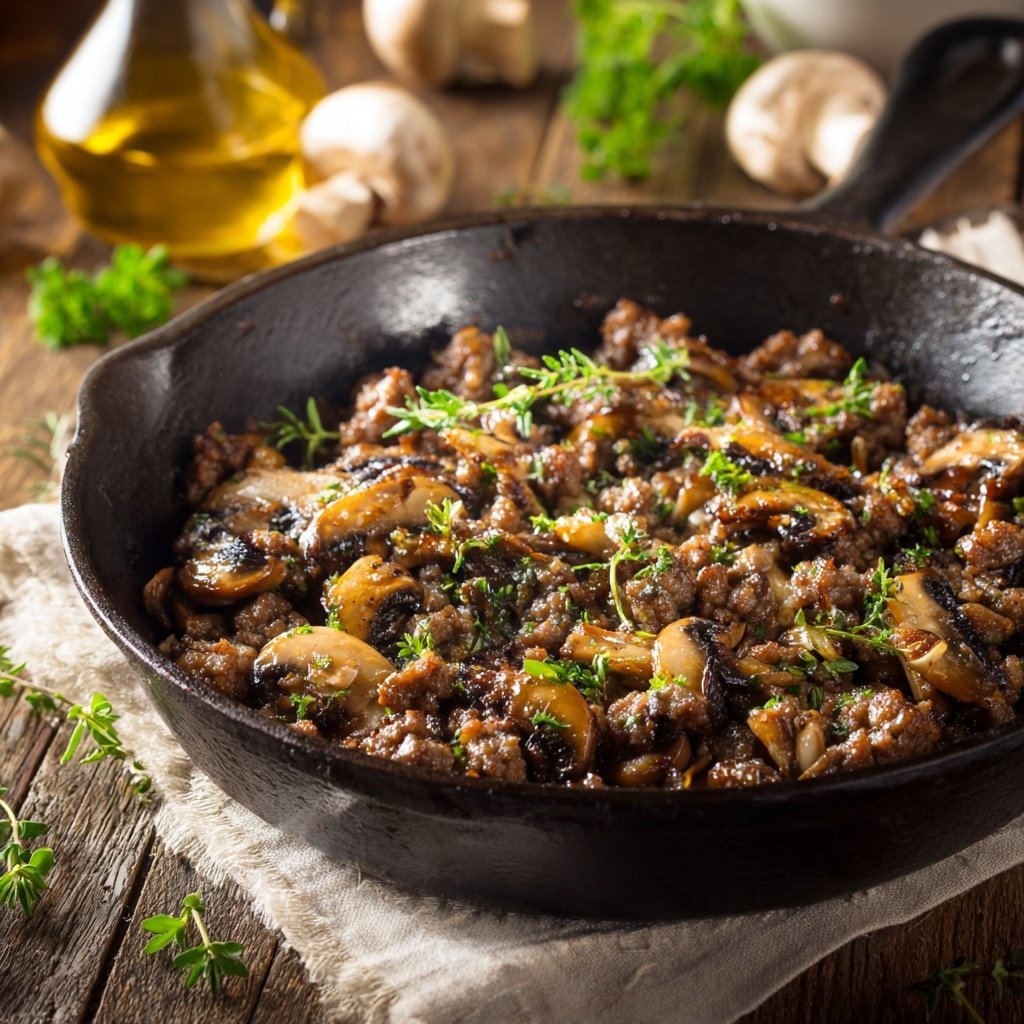 Hamburger Meat And Mushroom Skillet
