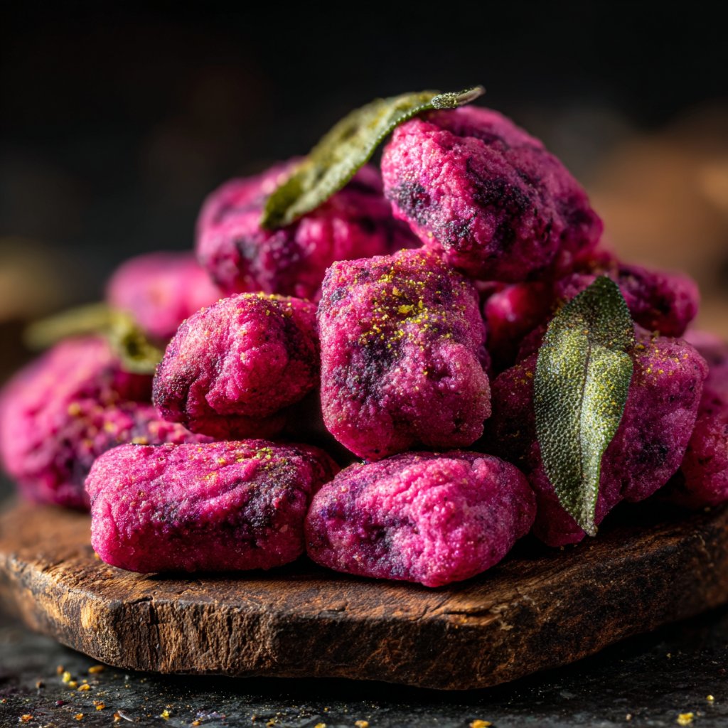 Pink Beet Gnocchi with Sage