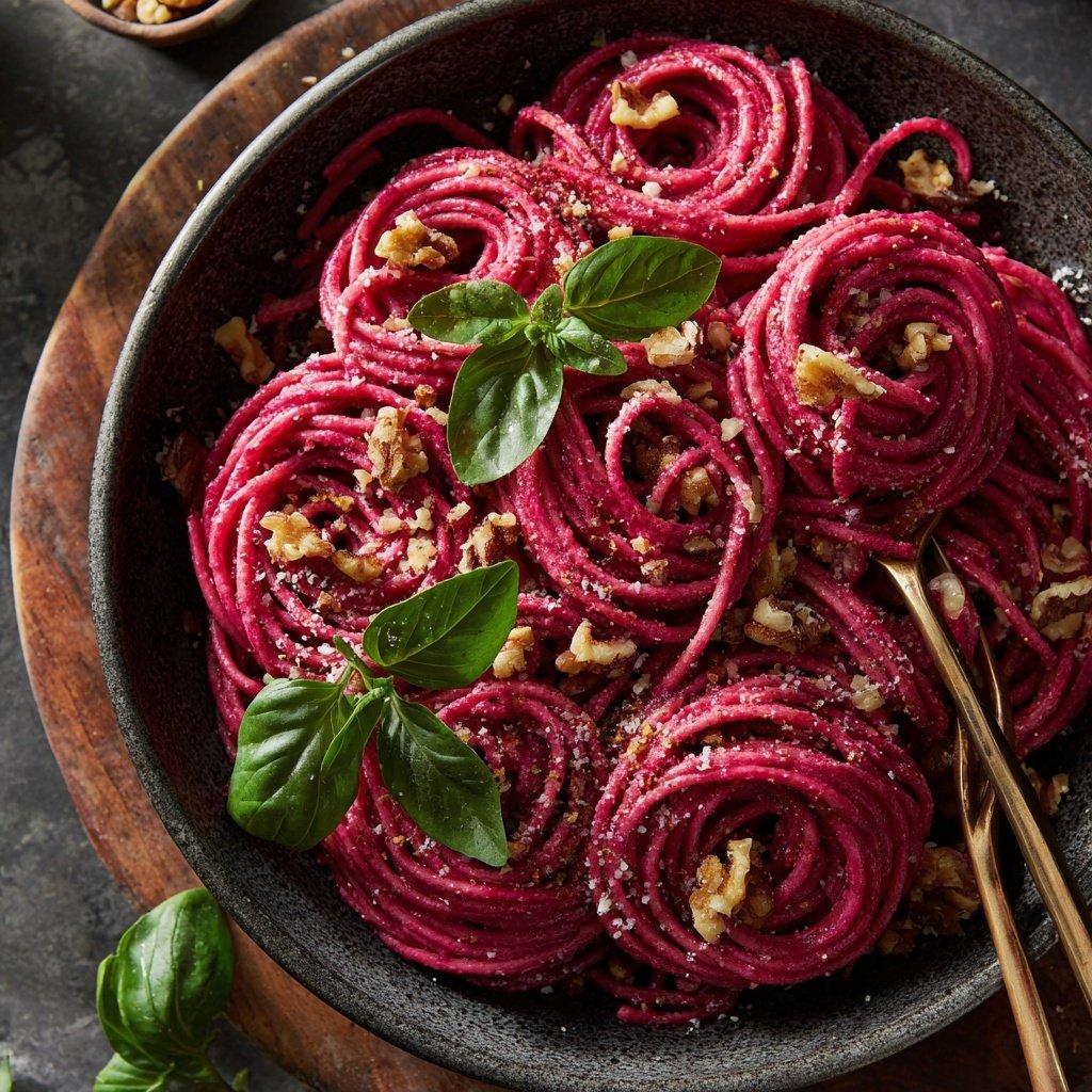 Pink Beet Pesto Pasta